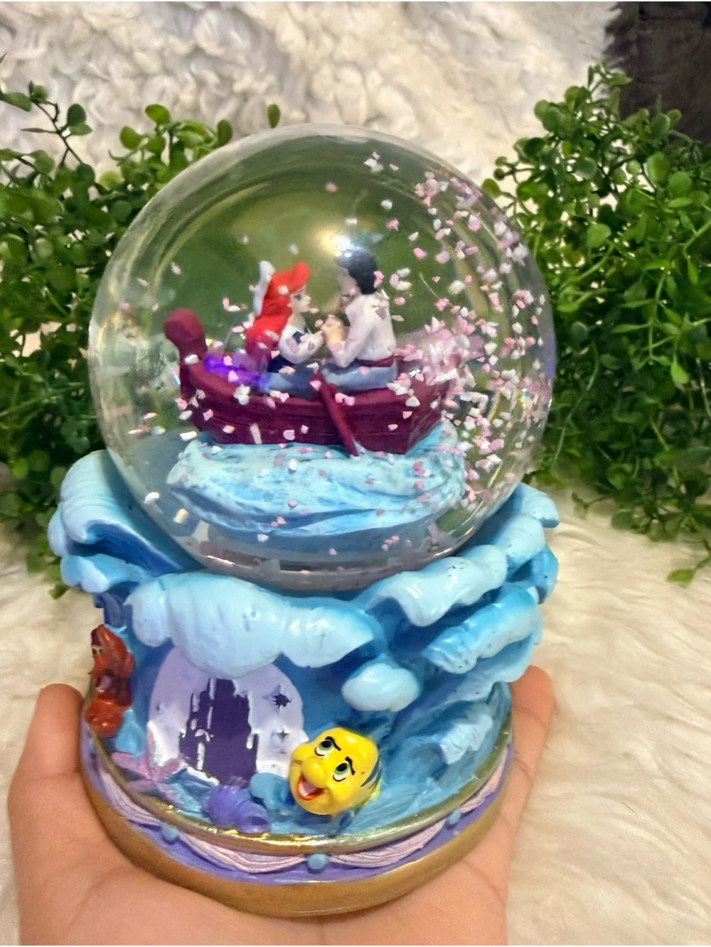 Disney Ariel & Eric Snow Globe with Red Boat and Blue Base